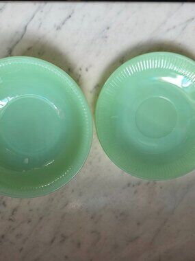 Fire King Jadeite Saucer & Small Bowl Set Vintage Oven Ware USA Green Glass
